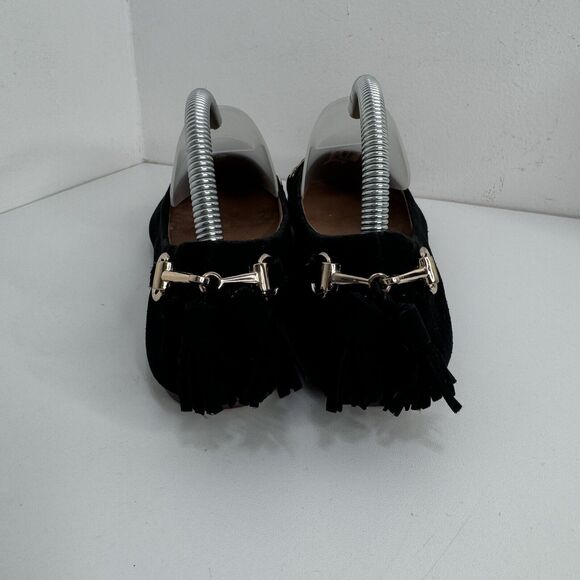 JEFFREY CAMPBELL Gabi Sz 9 Suede Ballet Slipper Flats Black Gold Tassels Elegant - Picture 4 of 11